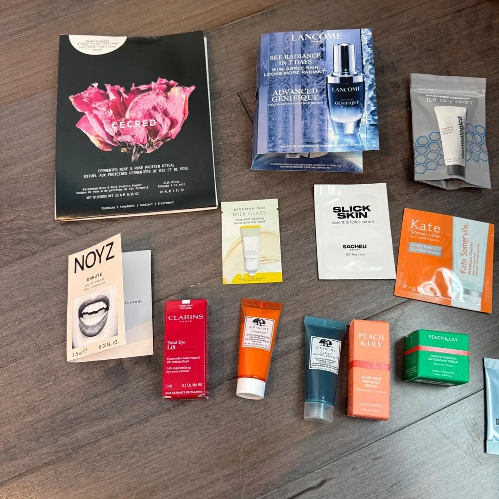 Luxury Skincare Sample Bundle Cecred Lancome Peach & Lily Origins Clarins‎ 14pc